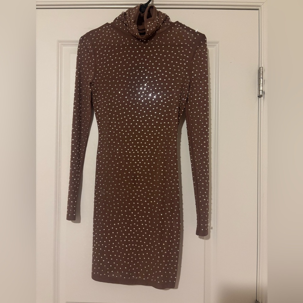 Fashion Nova Brown Rhinestone Dress